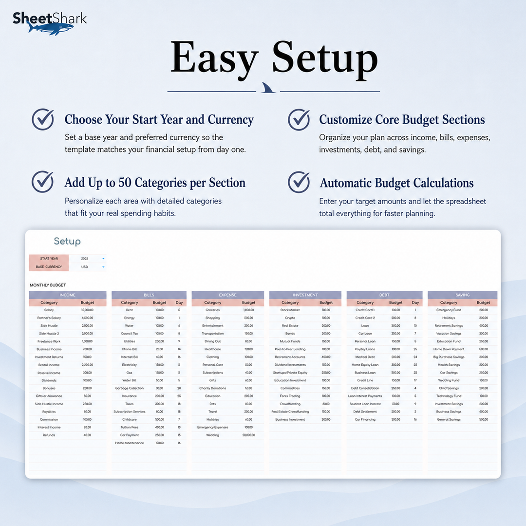 Zero-Based Budget Spreadsheet — Annual Planner for Excel & Google Sheets