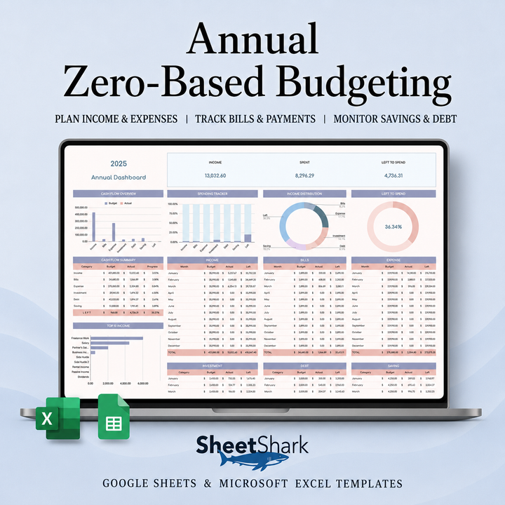 Zero-Based Budget Spreadsheet — Annual Planner for Excel & Google Sheets