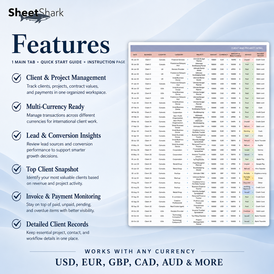 Client Tracker Spreadsheet for Freelancers — Excel & Google Sheets
