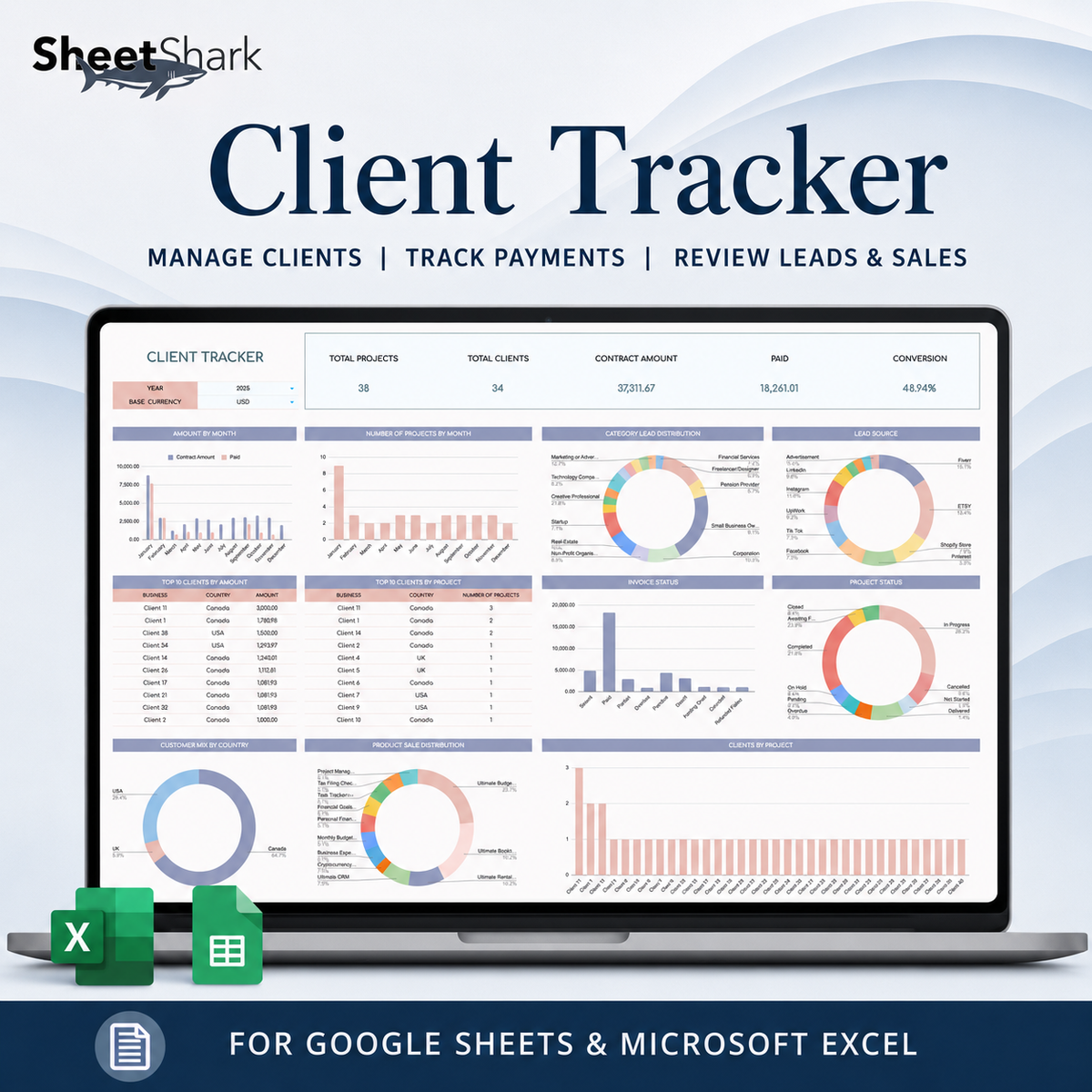 Client Tracker Spreadsheet for Freelancers — Excel & Google Sheets