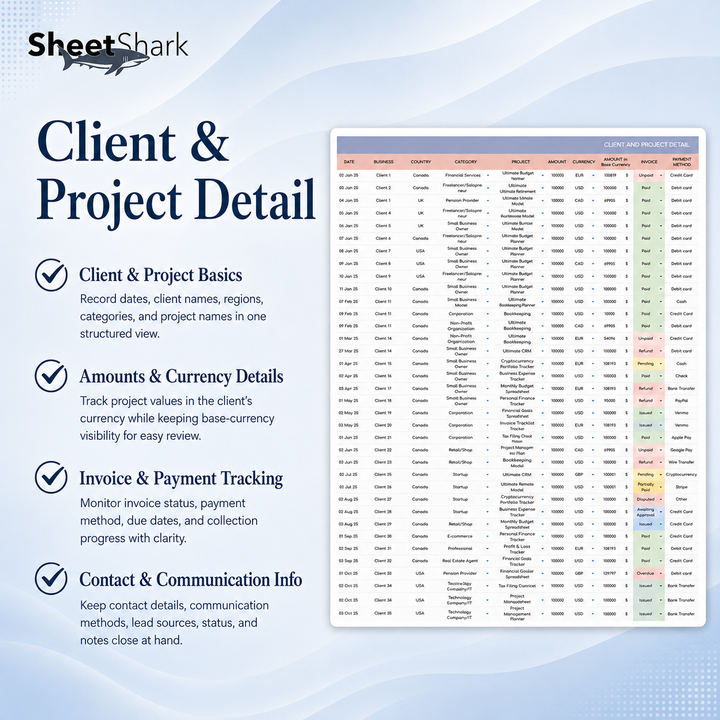 Client Tracker Spreadsheet for Freelancers — Excel & Google Sheets