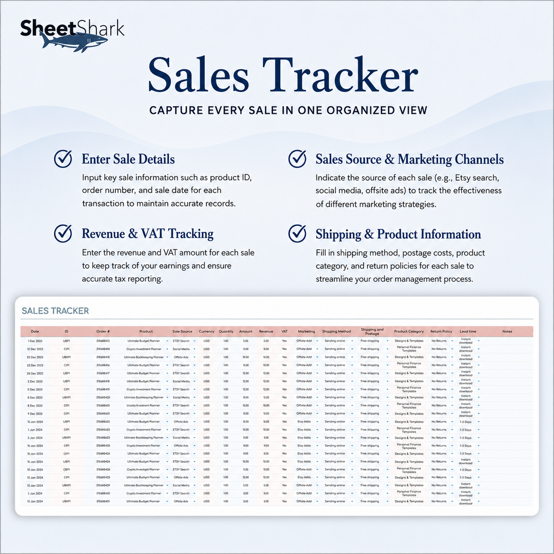 Etsy Seller Spreadsheet — Sales, Fees & Profit Tracker
