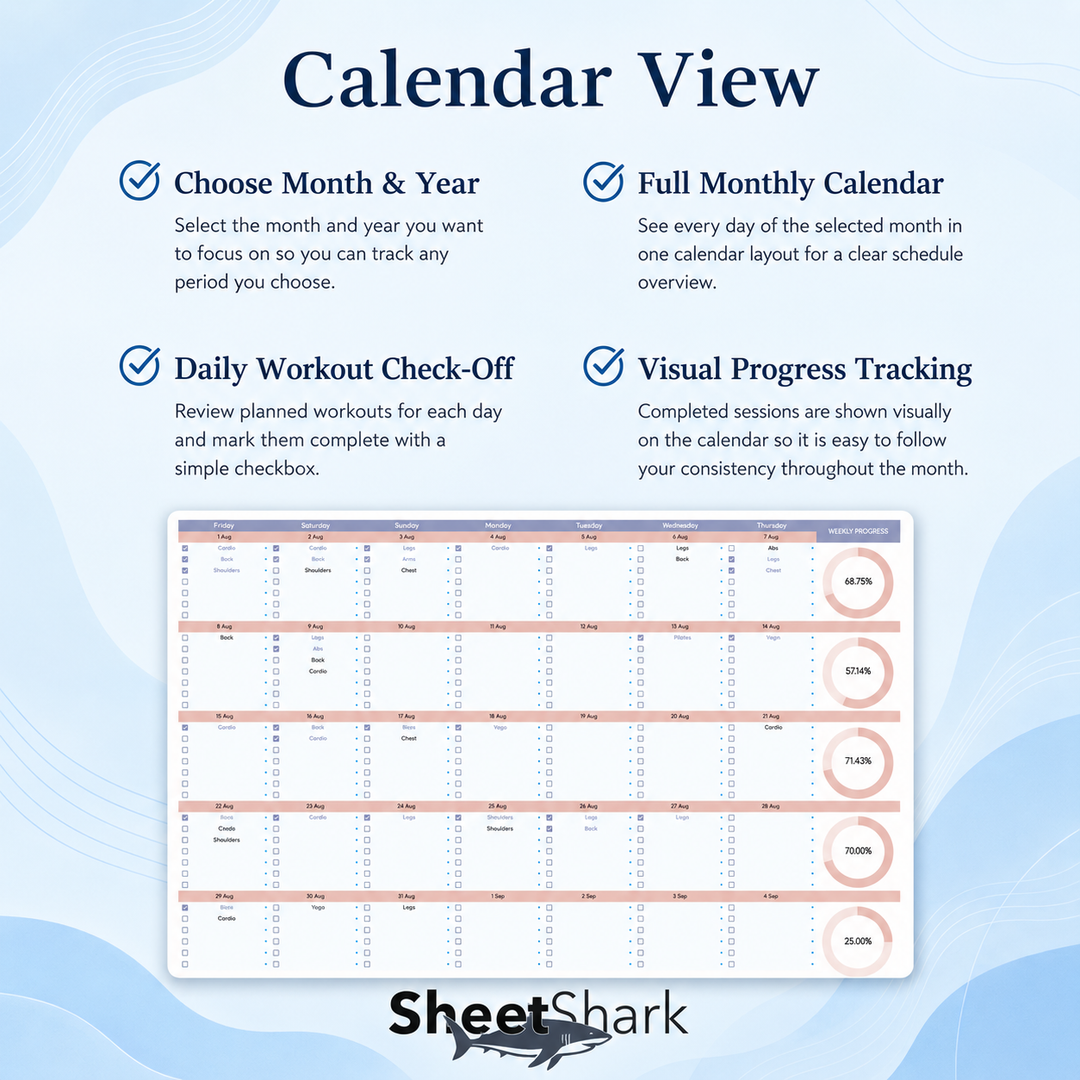 Fitness Planner Spreadsheet — Workout Tracker for Excel & Google Sheets