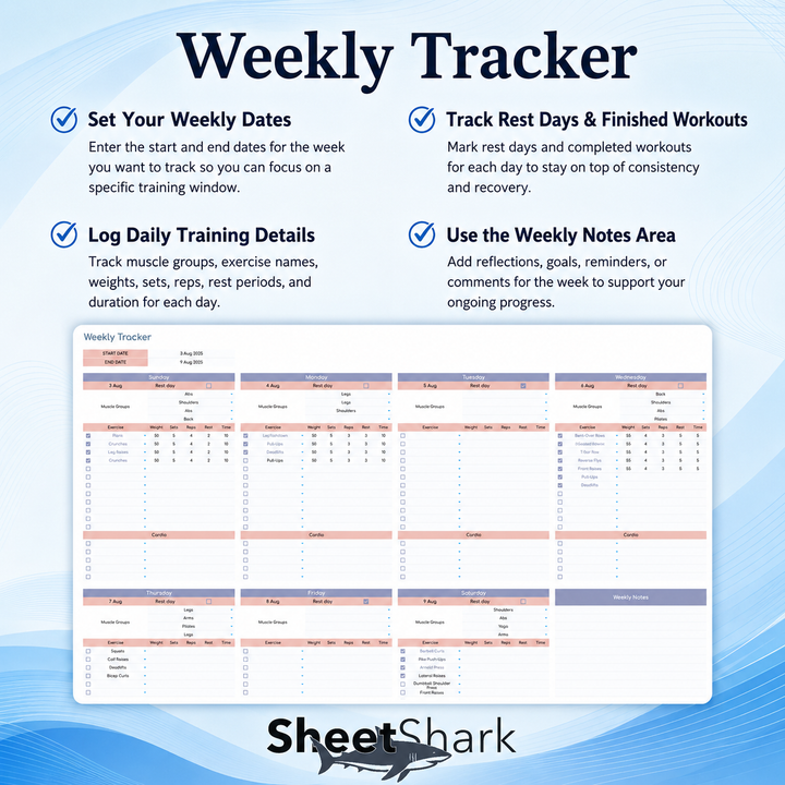 Fitness Planner Spreadsheet — Workout Tracker for Excel & Google Sheets