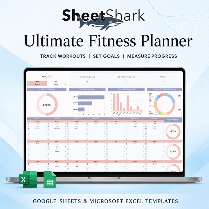 Fitness Planner Spreadsheet — Workout Tracker for Excel & Google Sheets
