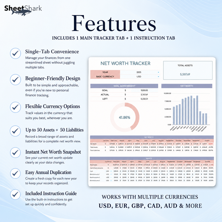 Net Worth Tracker Spreadsheet — Assets, Debts & Wealth Dashboard