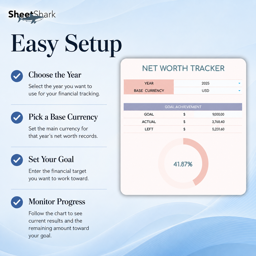 Net Worth Tracker Spreadsheet — Assets, Debts & Wealth Dashboard