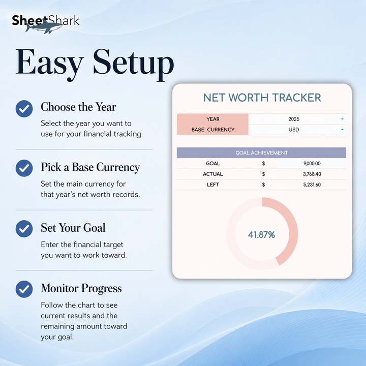 Net Worth Tracker Spreadsheet — Assets, Debts & Wealth Dashboard