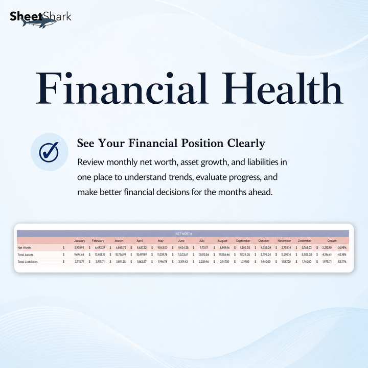 Net Worth Tracker Spreadsheet — Assets, Debts & Wealth Dashboard