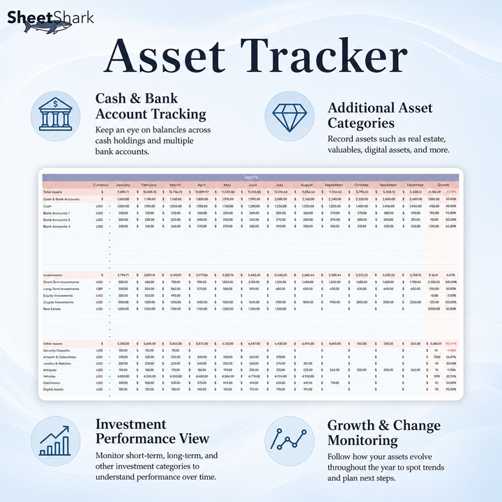 Net Worth Tracker Spreadsheet — Assets, Debts & Wealth Dashboard