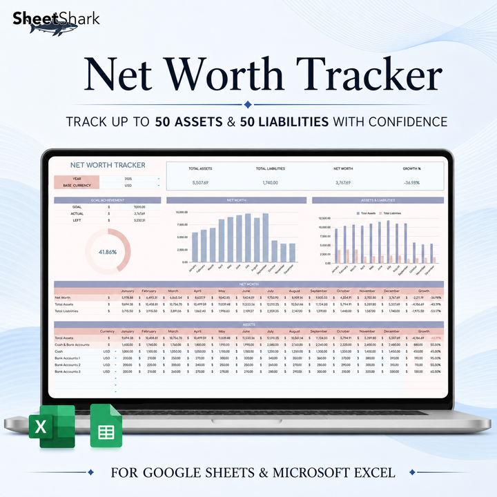 Net Worth Tracker Spreadsheet — Assets, Debts & Wealth Dashboard