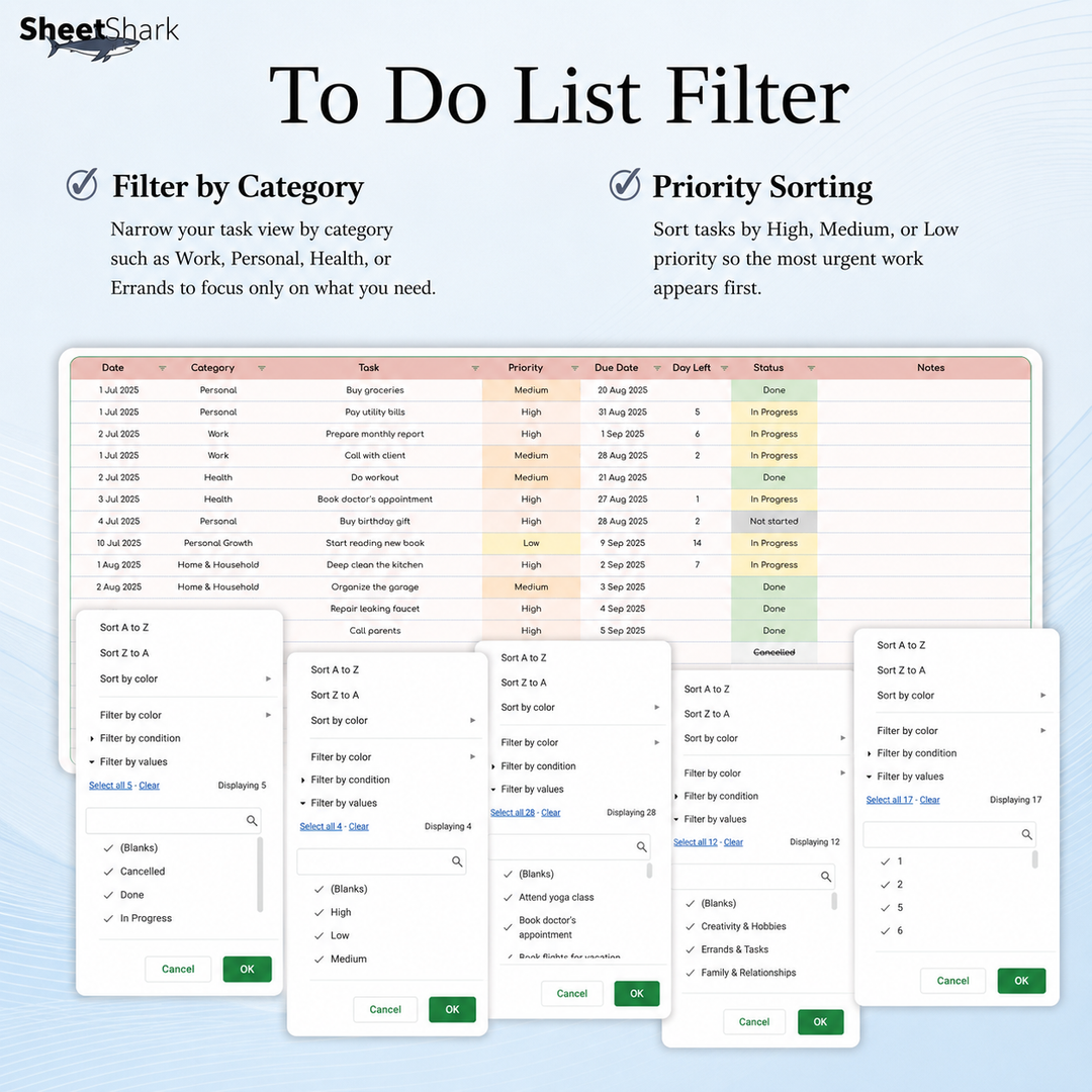 To-Do List Spreadsheet — Daily Task Tracker for Excel & Google Sheets