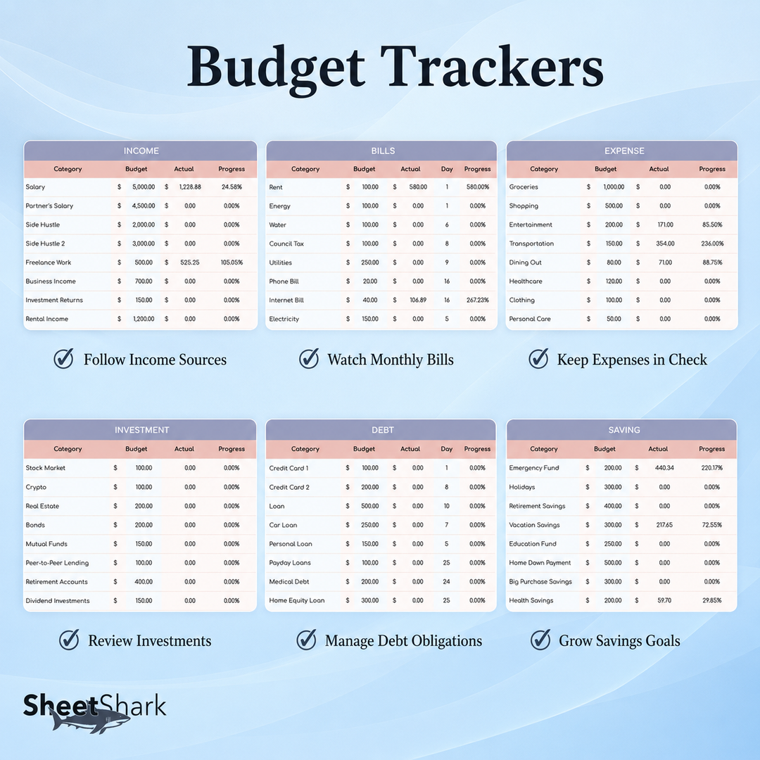 Monthly Budget Spreadsheet — Excel & Google Sheets Template