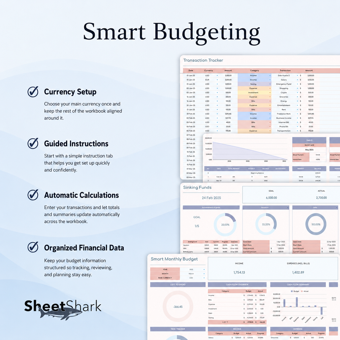 Monthly Budget Spreadsheet — Excel & Google Sheets Template