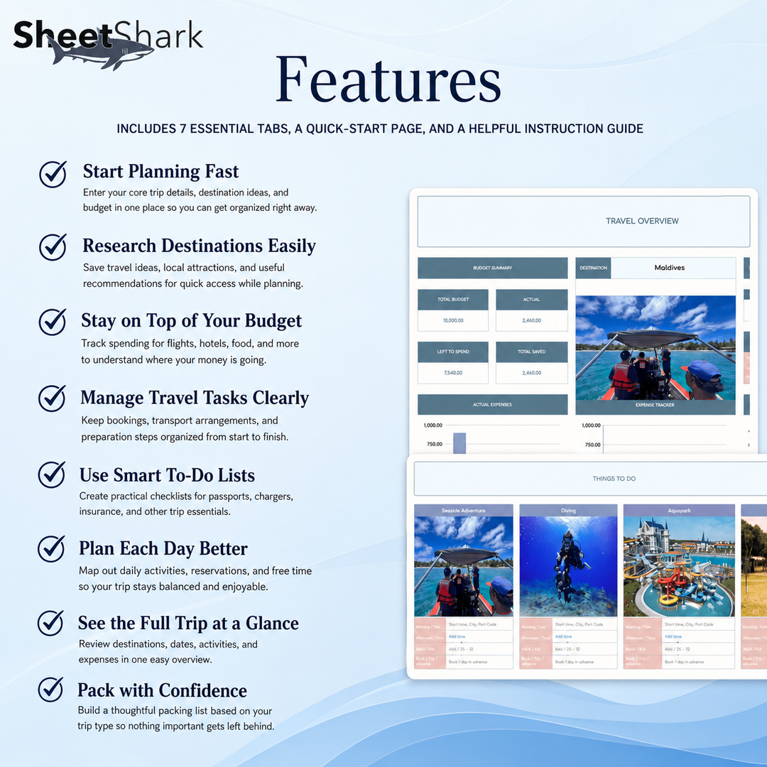 Travel Planner Spreadsheet — Itinerary, Budget & Packing List