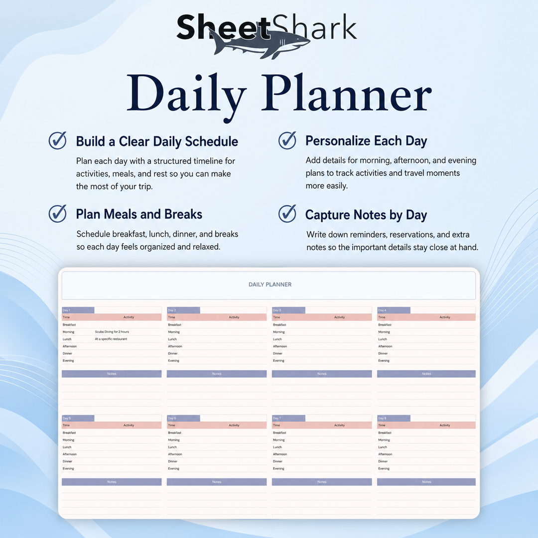Travel Planner Spreadsheet — Itinerary, Budget & Packing List