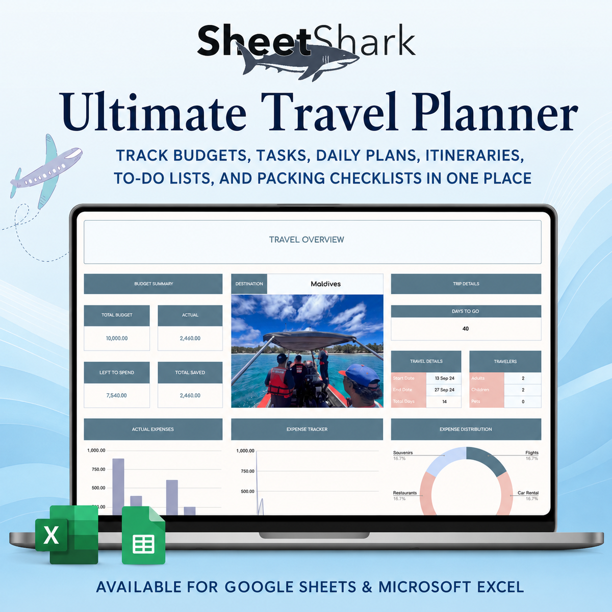 Travel Planner Spreadsheet — Itinerary, Budget & Packing List