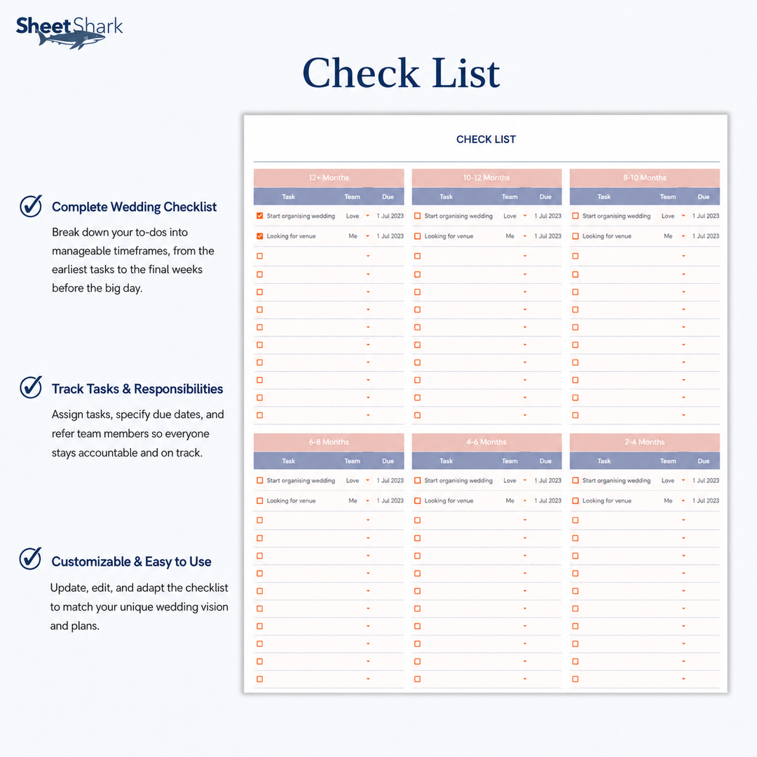 Wedding Planner Spreadsheet — Budget, Guests & Timeline