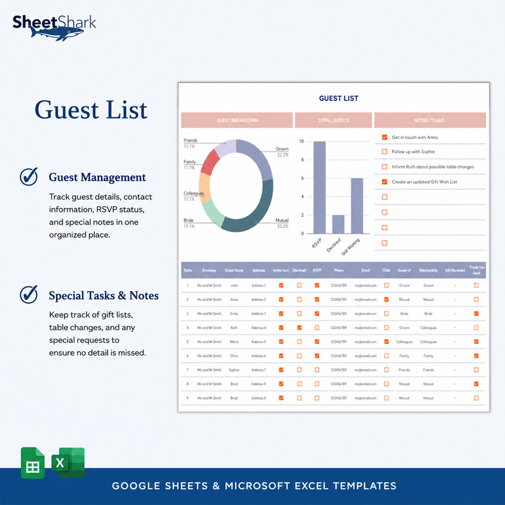 Wedding Planner Spreadsheet — Budget, Guests & Timeline