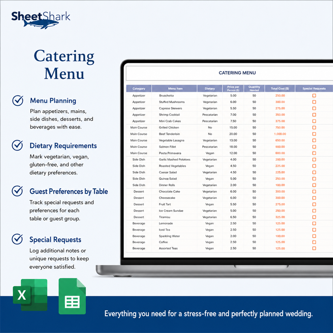 Wedding Planner Spreadsheet — Budget, Guests & Timeline